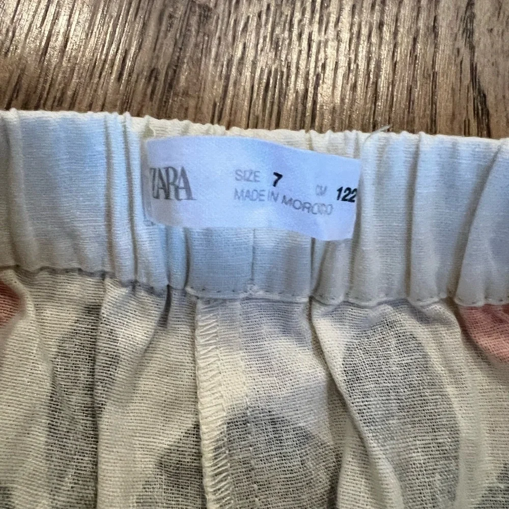 ZARA Girl’s BOLD GRAPHIC PANTS 7 Cotton IVORY w/Black Zip Close NWOT
